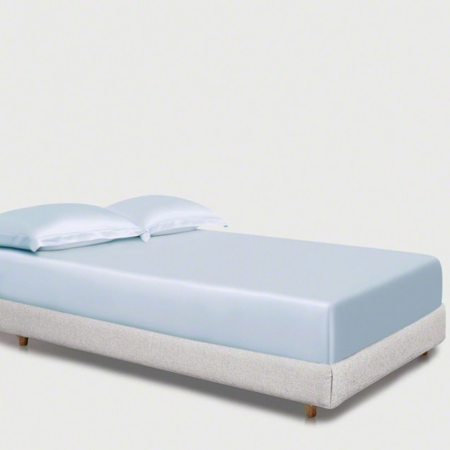 Baby Blue 22 Momme Mulberry Silk Fitted Sheet UK Baby Blue 22 Momme Mulberry Silk Fitted Sheet UK