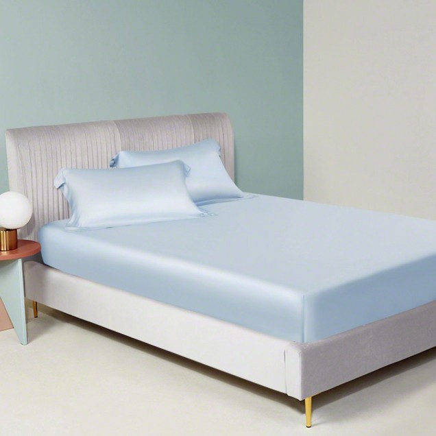 Baby Blue 22 Momme Mulberry Silk Fitted Sheet UK Baby Blue 22 Momme Mulberry Silk Fitted Sheet UK