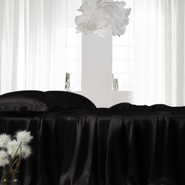 Black 22 Momme Mulberry Silk Fitted Sheet UK Black 22 Momme Mulberry Silk Fitted Sheet UK