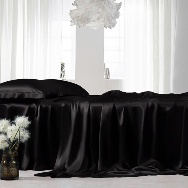 Black 22 Momme Mulberry Silk Sheet Set UK