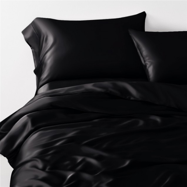 Black 3 PCS 22 Momme Mulberry Silk Duvet Cover Set UK