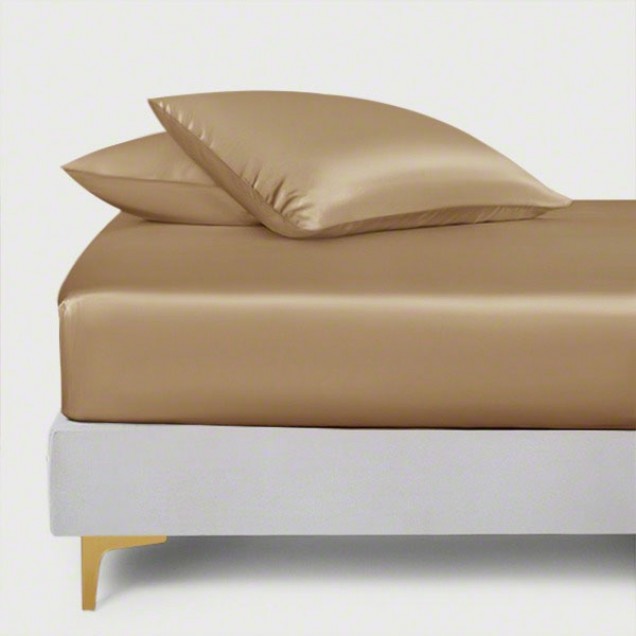 Cappuccino 22 Momme Mulberry Silk Fitted Sheet UK Cappuccino 22 Momme Mulberry Silk Fitted Sheet UK
