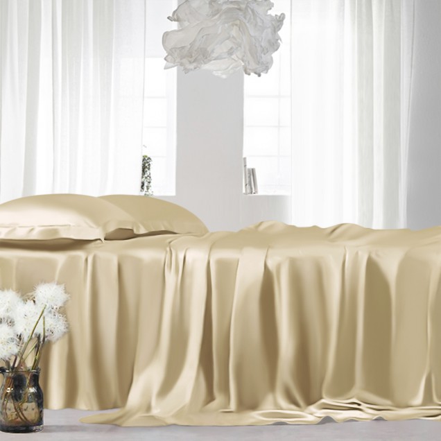 Champagne 22 Momme Mulberry Silk Sheet Set UK Champagne 22 Momme Mulberry Silk Sheet Set UK