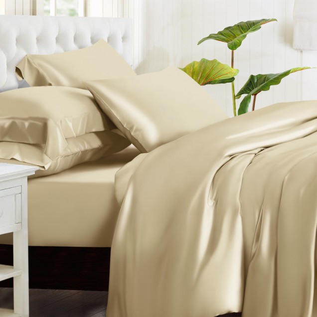 Champagne 3 PCS 22 Momme Mulberry Silk Duvet Cover Set UK Champagne 3 PCS 22 Momme Mulberry Silk Duvet Cover Set UK