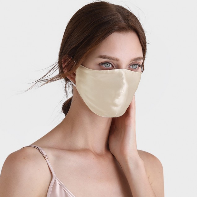 Champagne & White Double-Sided 22 Momme Silk Face Mask UK Champagne & White Double-Sided 22 Momme Silk Face Mask UK