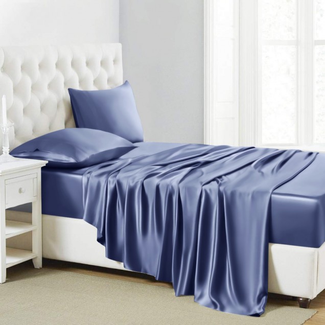 Dark Blue 22 Momme Mulberry Silk Sheet Set UK Dark Blue 22 Momme Mulberry Silk Sheet Set UK