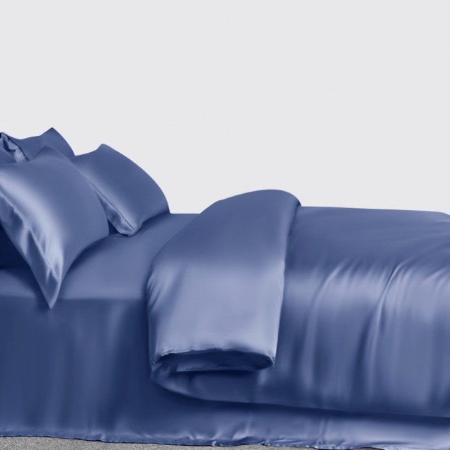 Dark Blue 3 PCS 22 Momme Mulberry Silk Duvet Cover Set UK Dark Blue 3 PCS 22 Momme Mulberry Silk Duvet Cover Set UK