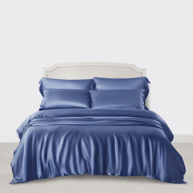 Dark Blue 3 PCS 22 Momme Mulberry Silk Duvet Cover Set UK Dark Blue 3 PCS 22 Momme Mulberry Silk Duvet Cover Set UK