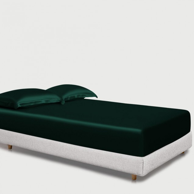 Dark Green 22 Momme Mulberry Silk Fitted Sheet UK Dark Green 22 Momme Mulberry Silk Fitted Sheet UK