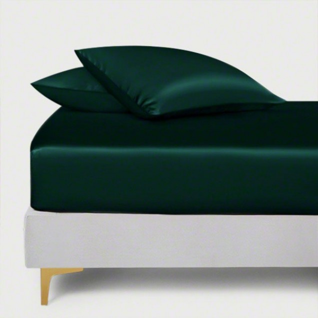 Dark Green 22 Momme Mulberry Silk Fitted Sheet UK Dark Green 22 Momme Mulberry Silk Fitted Sheet UK