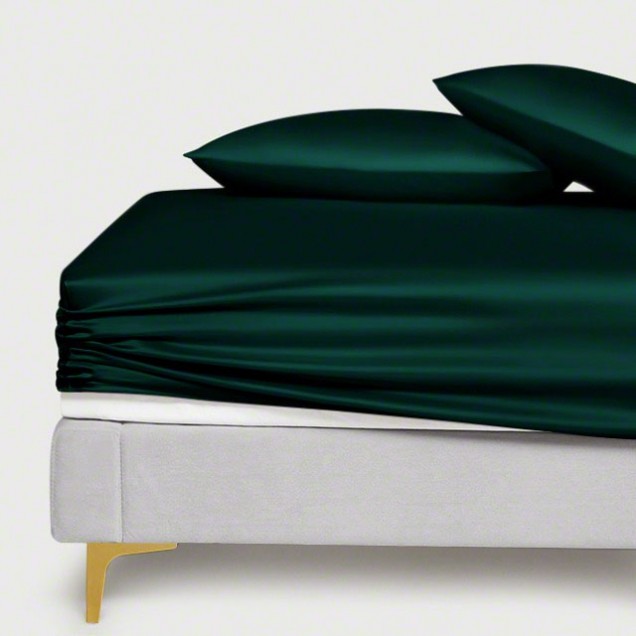 Dark Green 22 Momme Mulberry Silk Fitted Sheet UK Dark Green 22 Momme Mulberry Silk Fitted Sheet UK
