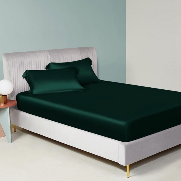 Dark Green 22 Momme Mulberry Silk Fitted Sheet UK Dark Green 22 Momme Mulberry Silk Fitted Sheet UK