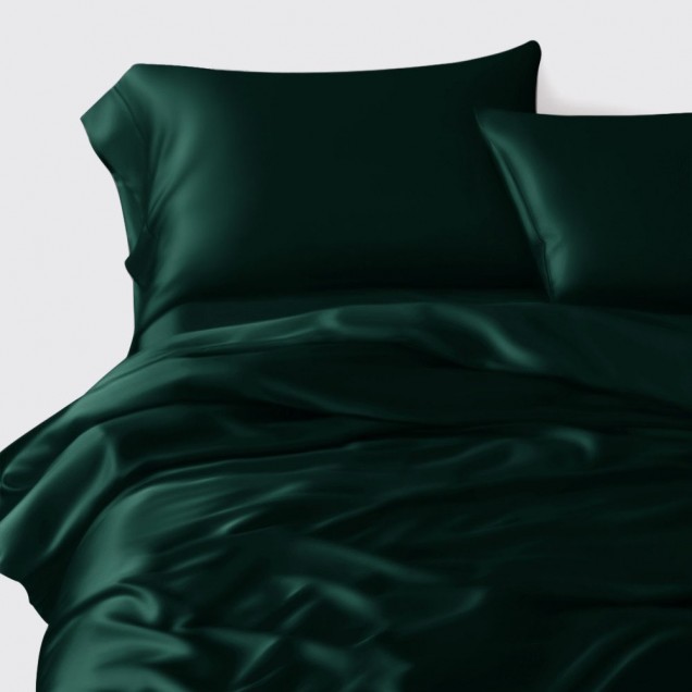 Dark Green 3 PCS 22 Momme Mulberry Silk Duvet Cover Set UK Dark Green 3 PCS 22 Momme Mulberry Silk Duvet Cover Set UK