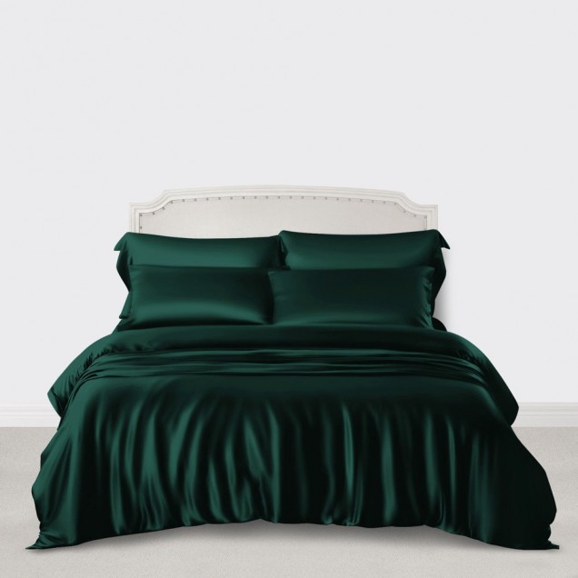 Dark Green 3 PCS 22 Momme Mulberry Silk Duvet Cover Set UK Dark Green 3 PCS 22 Momme Mulberry Silk Duvet Cover Set UK
