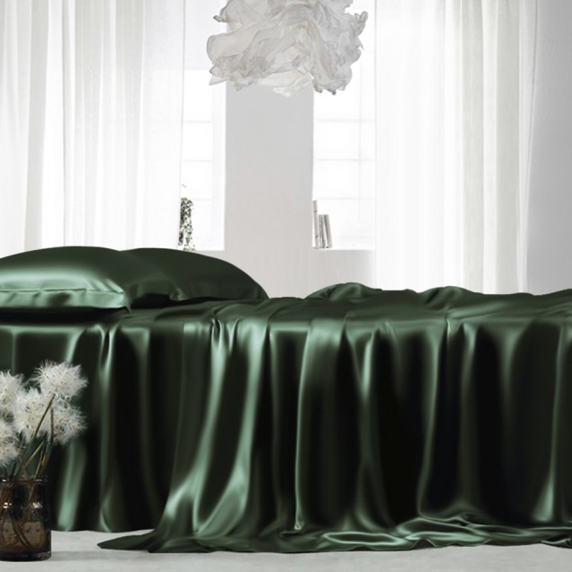 Hunter Green 22 Momme Mulberry Silk Fitted Sheet UK Hunter Green 22 Momme Mulberry Silk Fitted Sheet UK