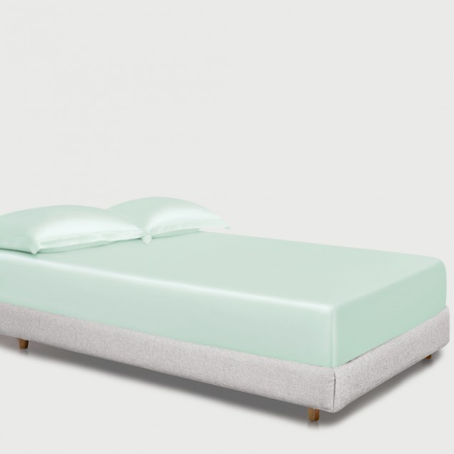 Light Cyan 22 Momme Mulberry Silk Fitted Sheet UK Light Cyan 22 Momme Mulberry Silk Fitted Sheet UK