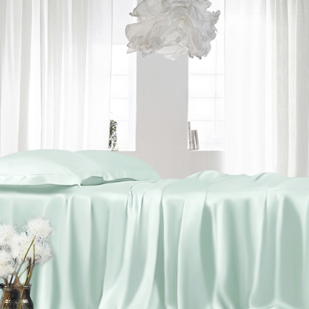 Light Cyan 22 Momme Mulberry Silk Fitted Sheet UK Light Cyan 22 Momme Mulberry Silk Fitted Sheet UK