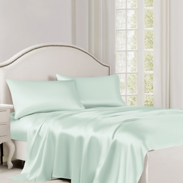 Light Cyan 22 Momme Mulberry Silk Flat Sheet UK