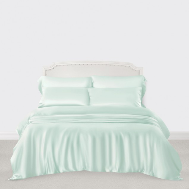 Light Cyan 3 PCS 22 Momme Mulberry Silk Duvet Cover Set UK Light Cyan 3 PCS 22 Momme Mulberry Silk Duvet Cover Set UK