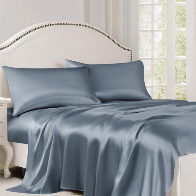 Misty Blue 22 Momme Mulberry Silk Flat Sheet UK Misty Blue 22 Momme Mulberry Silk Flat Sheet UK