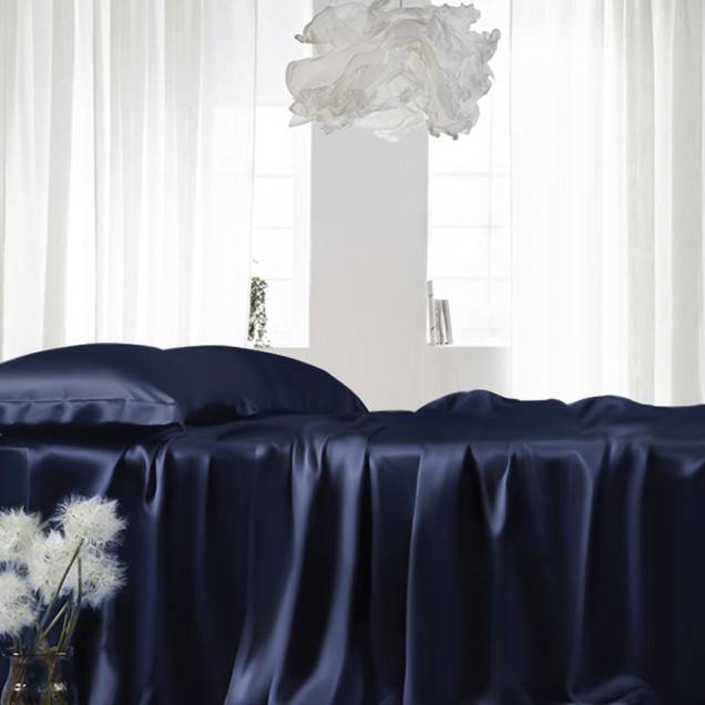 Navy 22 Momme Mulberry Silk Fitted Sheet UK Navy 22 Momme Mulberry Silk Fitted Sheet UK