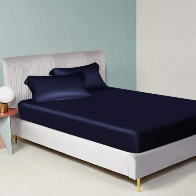 Navy 22 Momme Mulberry Silk Sheet Set UK