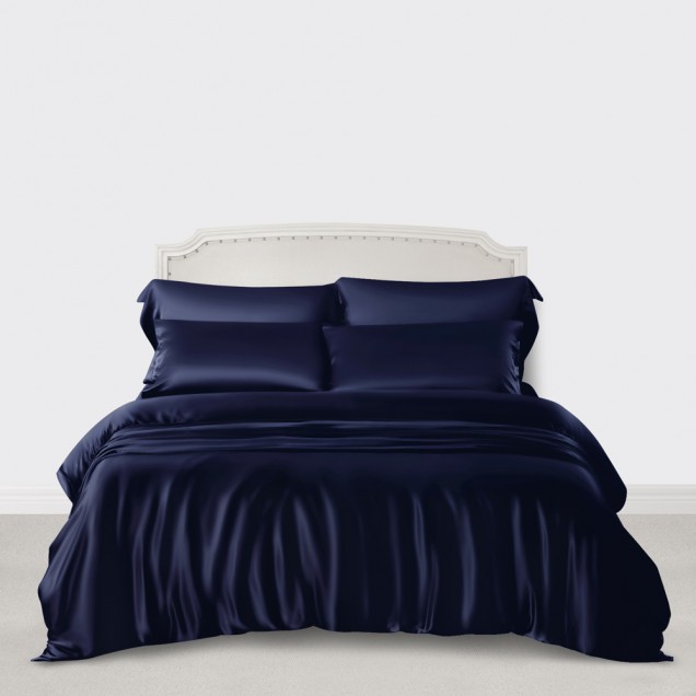 Navy 3 PCS 22 Momme Mulberry Silk Duvet Cover Set UK Navy 3 PCS 22 Momme Mulberry Silk Duvet Cover Set UK