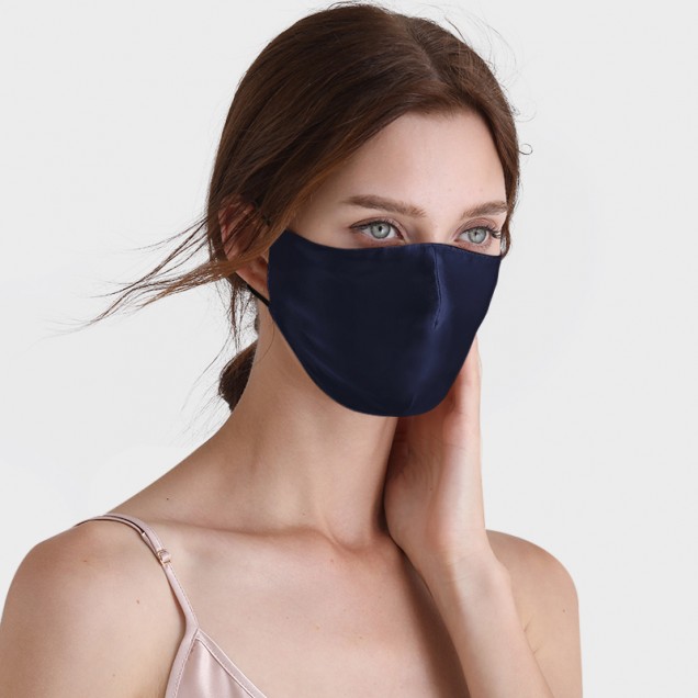 Navy & Black Double-Sided 22 Momme Silk Face Mask UK
