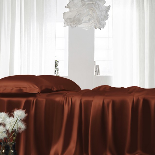 Rust Red 22 Momme Mulberry Silk Fitted Sheet UK Rust Red 22 Momme Mulberry Silk Fitted Sheet UK