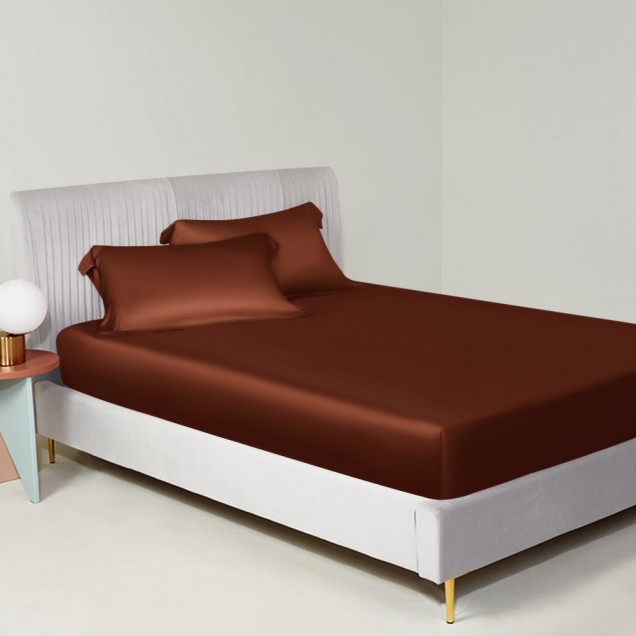 Rust Red 22 Momme Mulberry Silk Fitted Sheet UK Rust Red 22 Momme Mulberry Silk Fitted Sheet UK