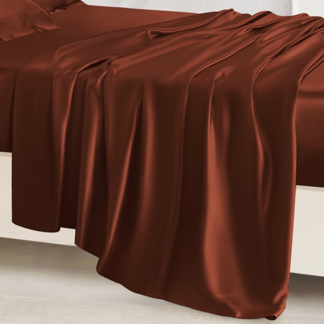 Rust Red 22 Momme Mulberry Silk Flat Sheet UK Rust Red 22 Momme Mulberry Silk Flat Sheet UK