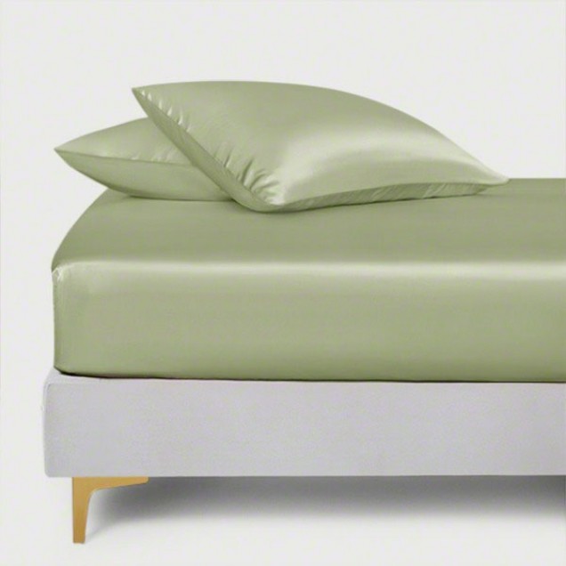 Sage Green 22 Momme Mulberry Silk Fitted Sheet UK Sage Green 22 Momme Mulberry Silk Fitted Sheet UK