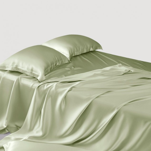 Sage Green 22 Momme Mulberry Silk Flat Sheet UK Sage Green 22 Momme Mulberry Silk Flat Sheet UK
