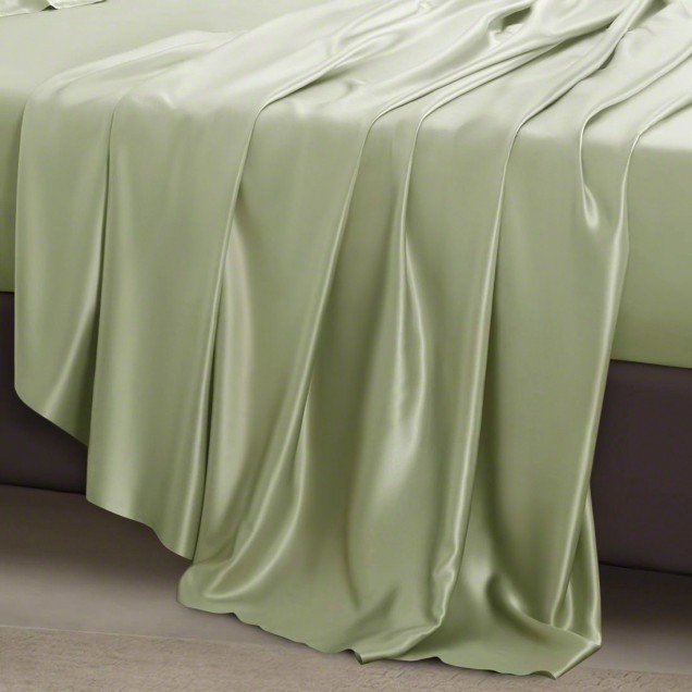 Sage Green 22 Momme Mulberry Silk Flat Sheet UK Sage Green 22 Momme Mulberry Silk Flat Sheet UK
