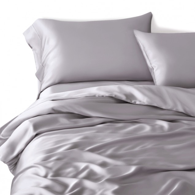 Silver 3 PCS 22 Momme Mulberry Silk Duvet Cover Set UK Silver 3 PCS 22 Momme Mulberry Silk Duvet Cover Set UK