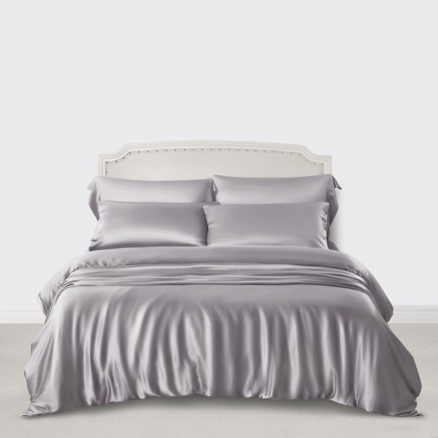 Silver 3 PCS 22 Momme Mulberry Silk Duvet Cover Set UK Silver 3 PCS 22 Momme Mulberry Silk Duvet Cover Set UK