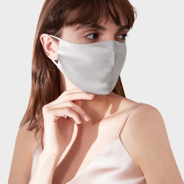 Silver & White Double-Sided 22 Momme Silk Face Mask UK Silver & White Double-Sided 22 Momme Silk Face Mask UK