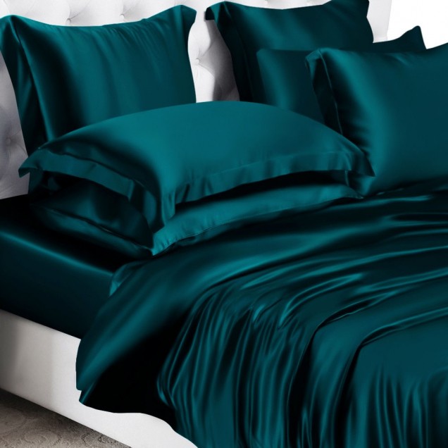 Teal 22 Momme Mulberry Silk Duvet Cover UK Teal 22 Momme Mulberry Silk Duvet Cover UK