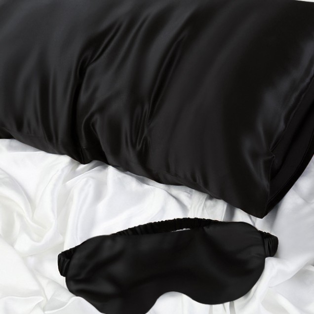 Two Piece Silk Gift Set Black Pillowcase & Eye Mask UK Two Piece Silk Gift Set Black Pillowcase & Eye Mask UK