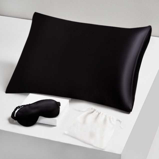 Two Piece Silk Gift Set Black Pillowcase & Eye Mask UK Two Piece Silk Gift Set Black Pillowcase & Eye Mask UK