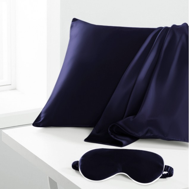 Two Piece Silk Gift Set Navy Pillowcase & Eye Mask UK Two Piece Silk Gift Set Navy Pillowcase & Eye Mask UK