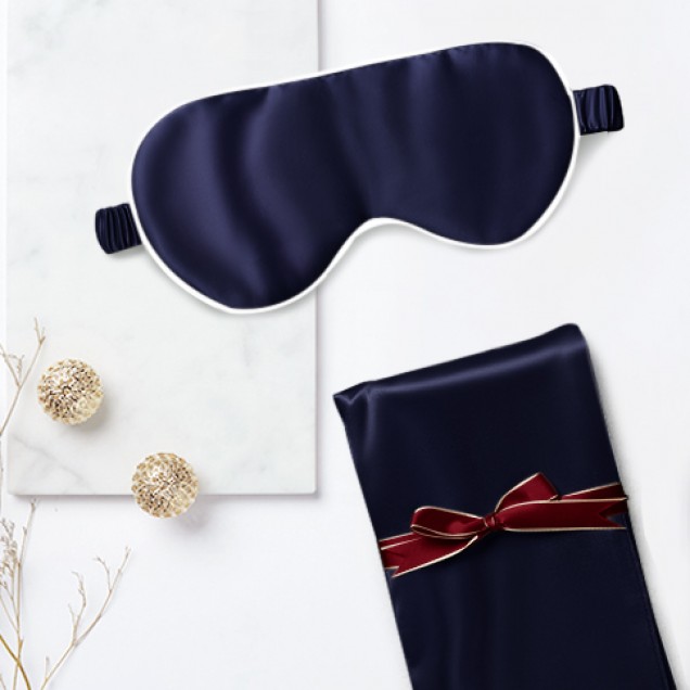 Two Piece Silk Gift Set Navy Pillowcase & Eye Mask UK Two Piece Silk Gift Set Navy Pillowcase & Eye Mask UK