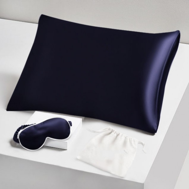 Two Piece Silk Gift Set Navy Pillowcase & Eye Mask UK Two Piece Silk Gift Set Navy Pillowcase & Eye Mask UK