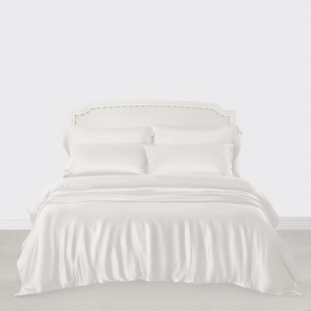 White 3 PCS 22 Momme Mulberry Silk Duvet Cover Set UK White 3 PCS 22 Momme Mulberry Silk Duvet Cover Set UK